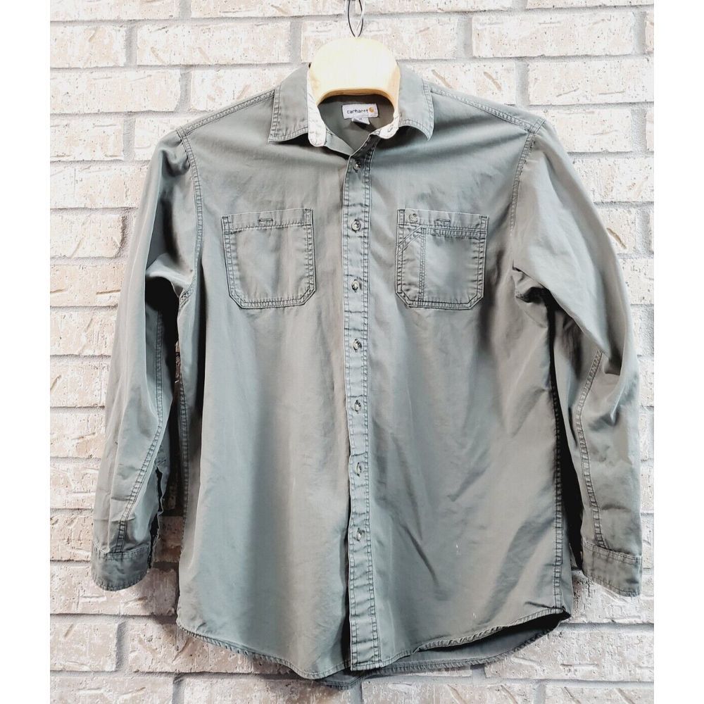 Carhartt Long Sleeve Button Work‎ Shirt Men Size XL Tall Distressed Work Canvas